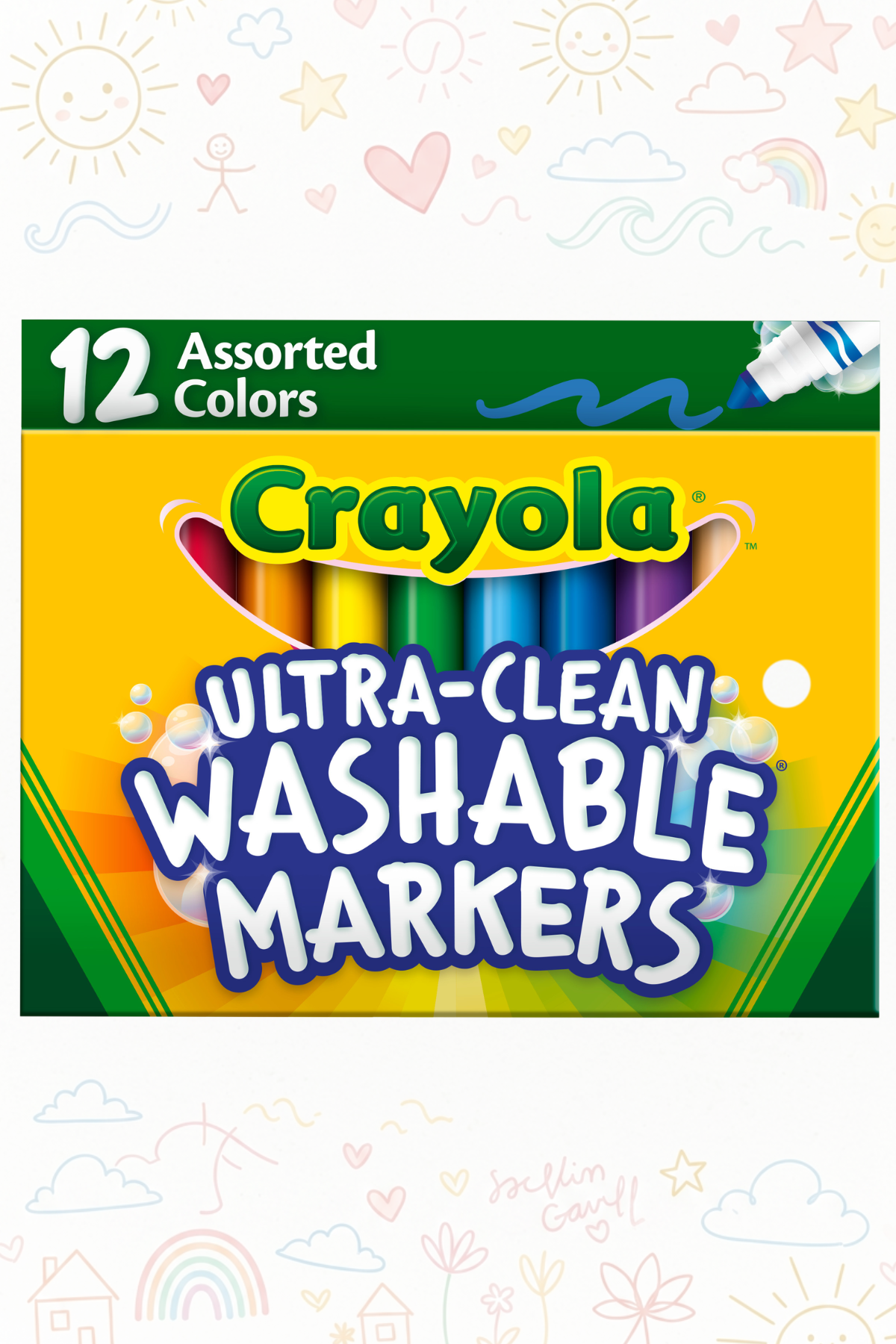 Crayola Washable Markers, Broad Point, Classic Colors, 12/Set