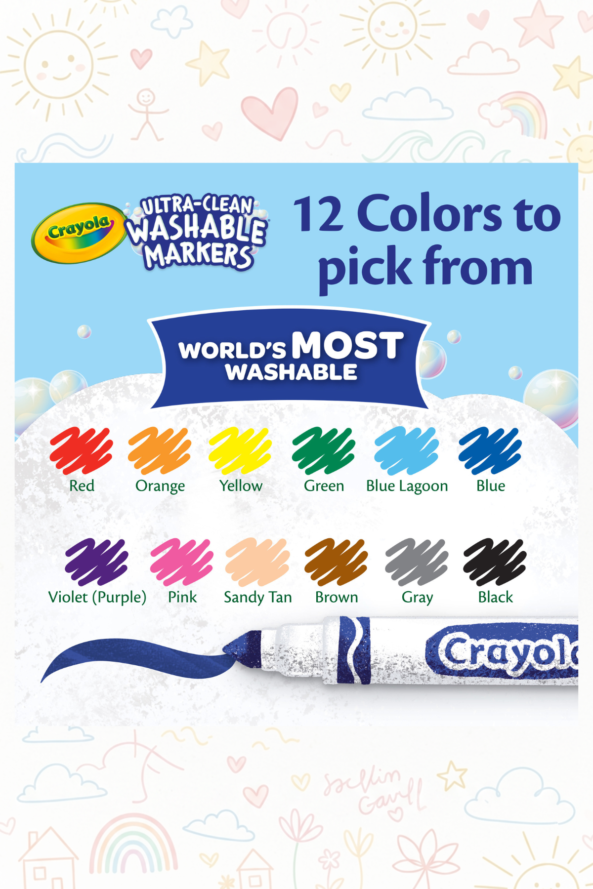 Crayola Washable Markers, Broad Point, Classic Colors, 12/Set